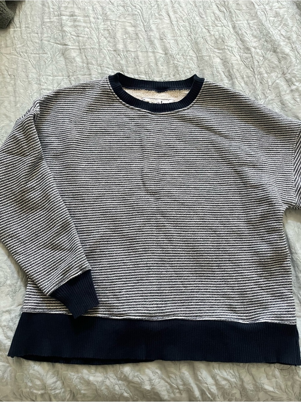 Frank & Eileen Navy and White Striped Crewneck Sweater